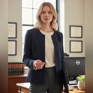Susan Graver Navy Textured Blazer | Executive Quiet Luxury Staple